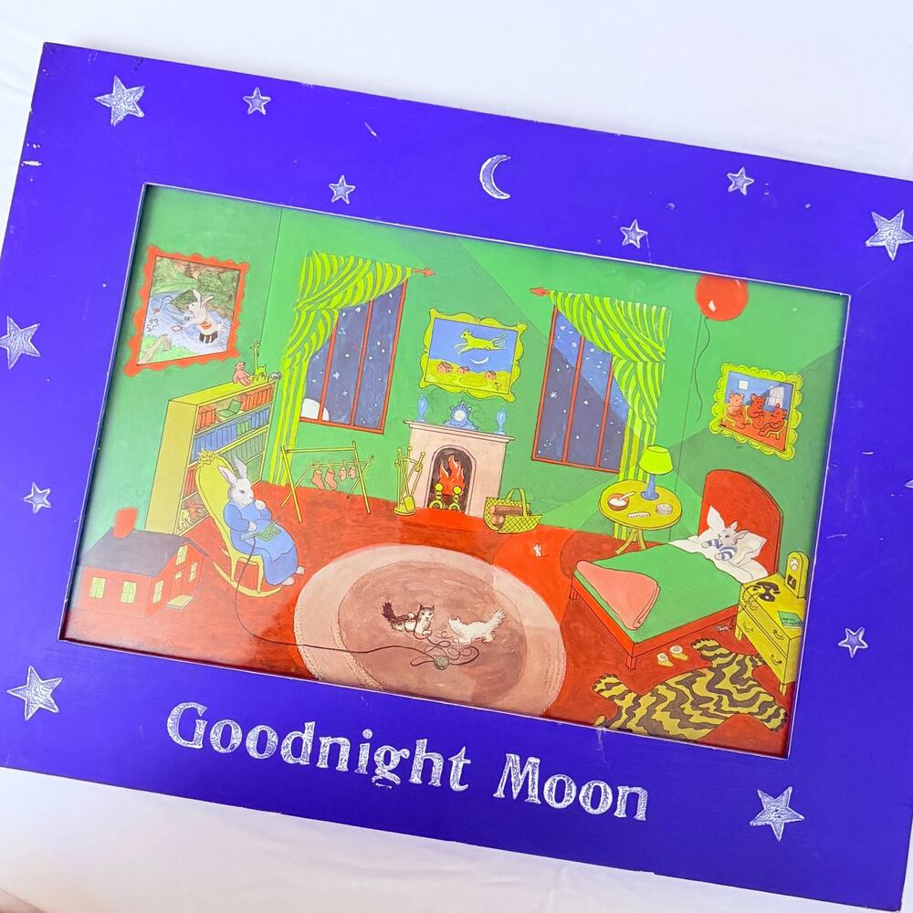Vintage 1993 GOODNIGHT MOON Storybook Framed Nursery Wall Art